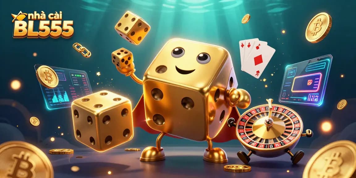 Experience the thrill at nhà cái BL555 with vibrant dice and crypto-themed casino action.