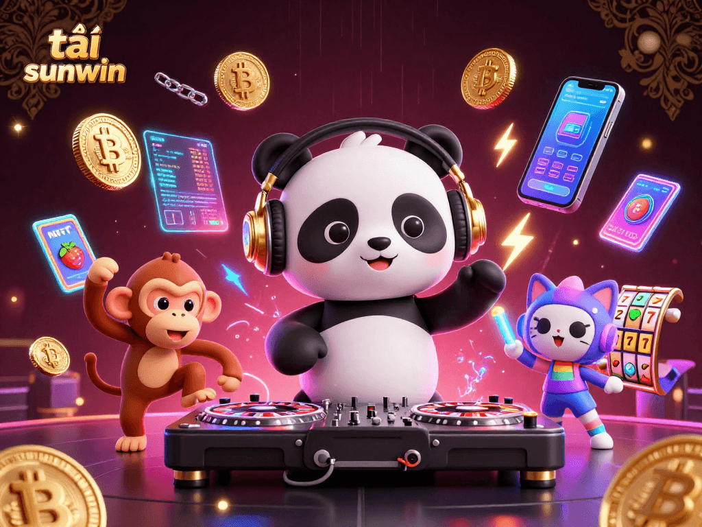 Engage in thrilling casino action with tải sunwin, featuring a DJ panda and vibrant gaming elements.