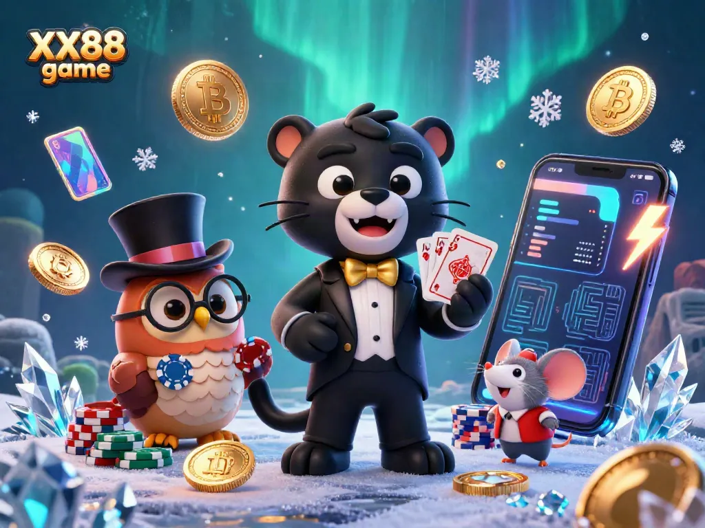 Engage with the vibrant XX88 game scene featuring a stylish black panther, an owl, and a lucky mouse.