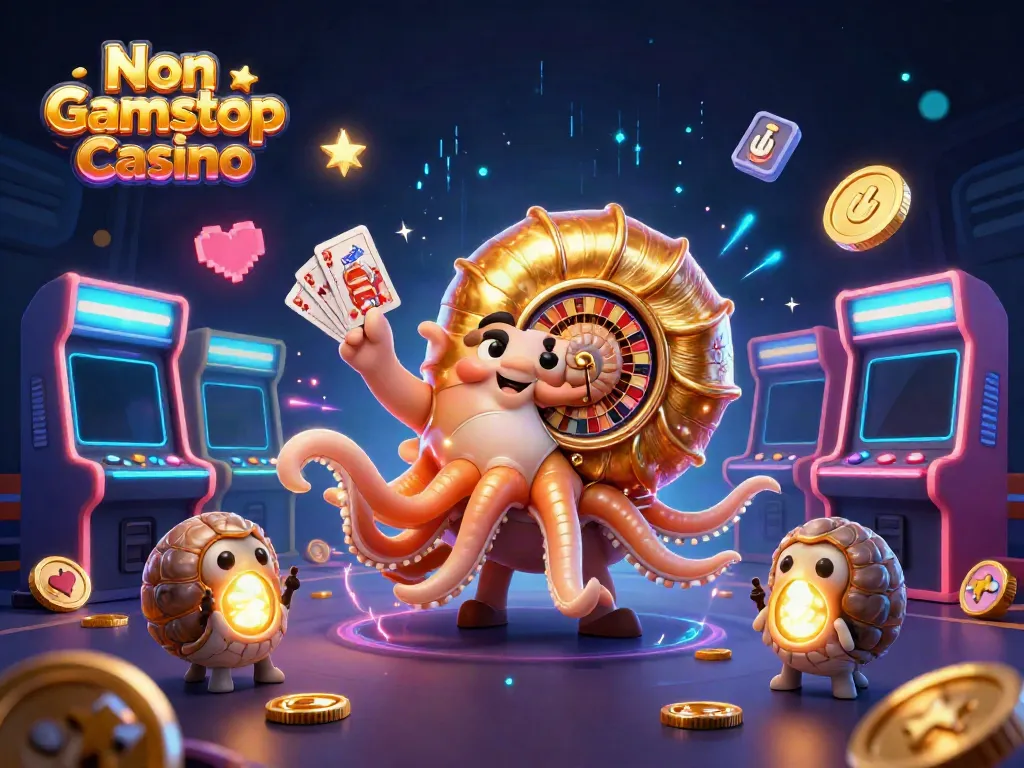 Experience the thrill of Non Gamstop Casino featuring a giant nautilus roulette wheel and glowing arcade machines.