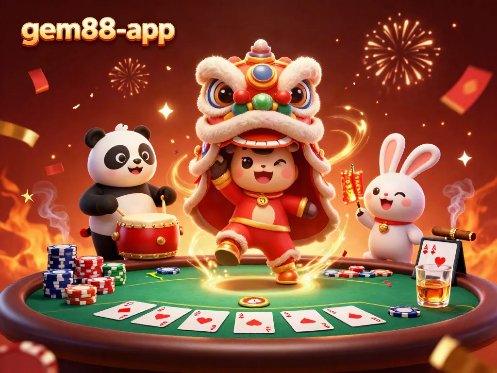 Experience exciting gameplay at gem88-app with dynamic casino elements and festive characters!