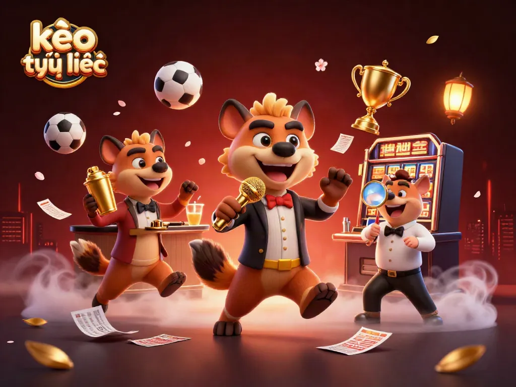 Engage in kèo trực tuyến with animated hyenas at a vibrant sports betting lounge.