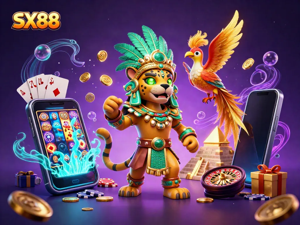 SX88 platform showcases vibrant slot gaming action with thrilling visuals and engaging characters.