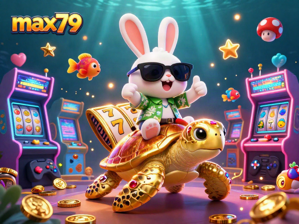 Experience the excitement of max79 slots with our charming 3D characters in a vibrant casino scene.