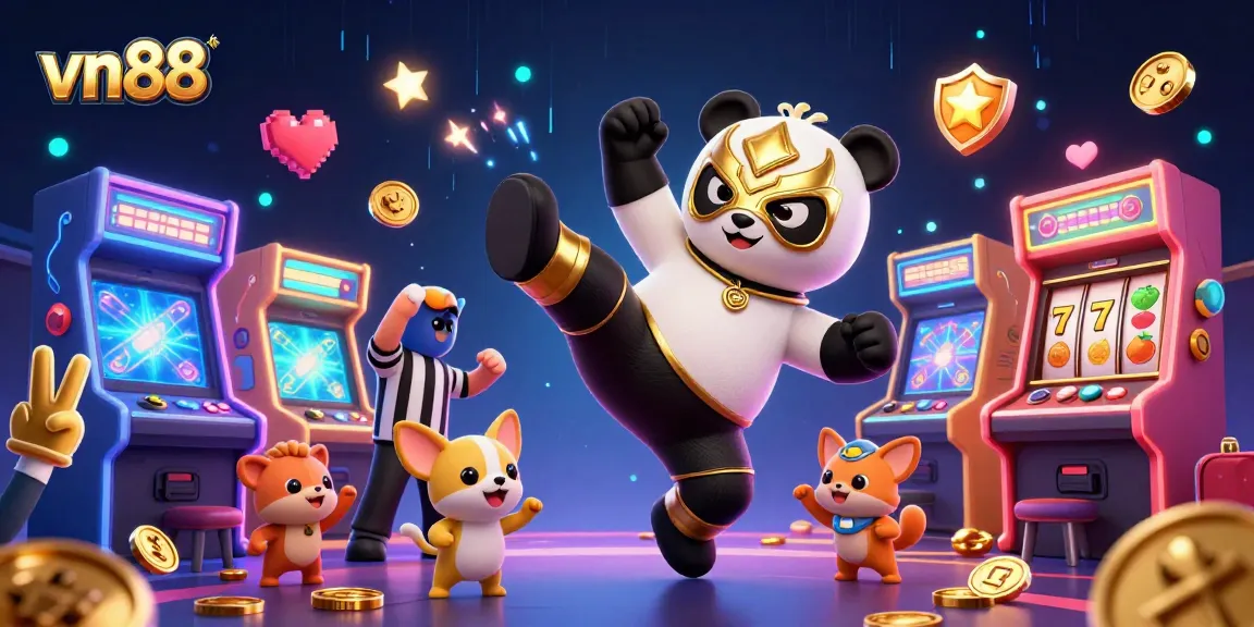 Experience thrilling slots action with vn88's vibrant 3D casino scene and energetic characters!