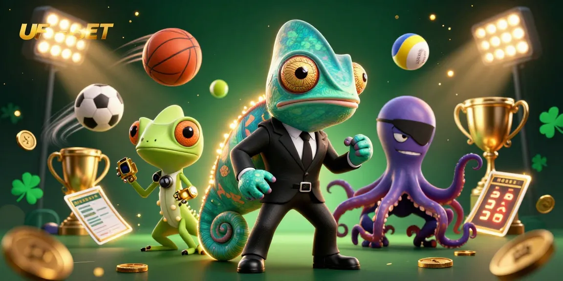 Experience thrilling action with UFABET in this dynamic 3D casino illustration featuring engaging characters and vibrant game elements.