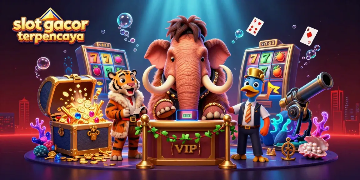 Engage with the vibrant slot gacor terpercaya scene, showcasing playful characters amidst dynamic casino elements.