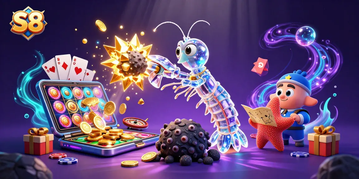 S8 enhances the thrill of winning with dynamic casino gameplay featuring vibrant slot reels and golden coins.