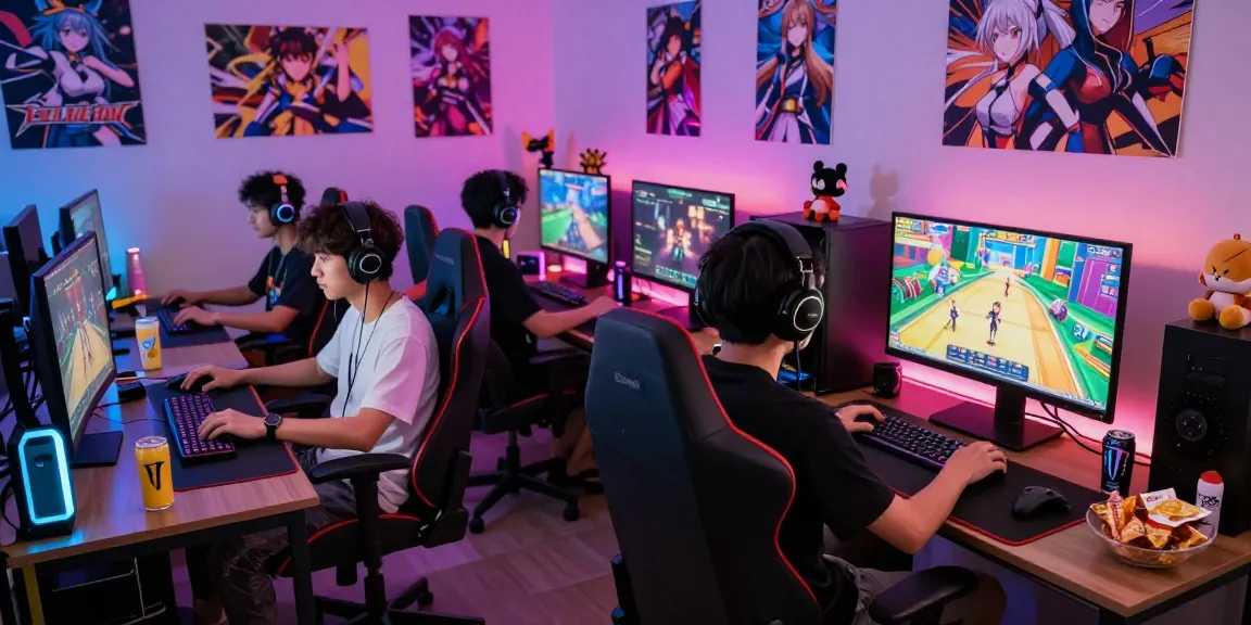 Exciting session of ecchi game online with diverse gamers, colorful graphics, and ambient lighting showcasing gaming culture.