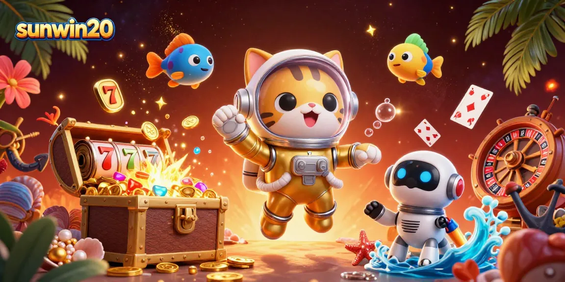 Experience thrilling wins with sunwin20 in a vibrant 3D casino scene full of action and excitement.