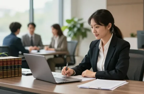 Consultant offering legal advice in a welcoming office atmosphere
