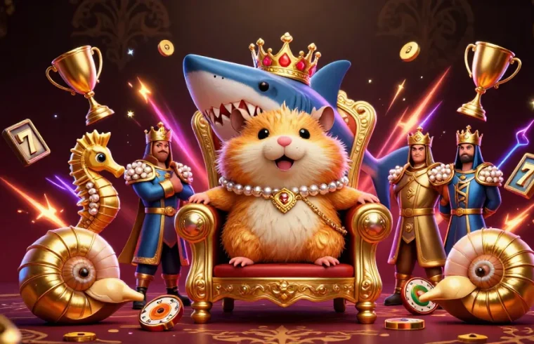 Experience thrilling gameplay with f168 as a golden hamster king reigns over a dynamic casino scene.
